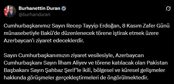 Cumhurbaşkanı Erdoğan Azerbaycan'a gidiyor